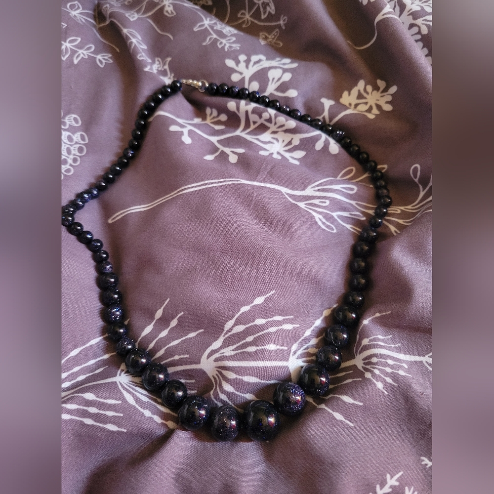 Elegant Navy Sandstone Necklace, Gold Flecks